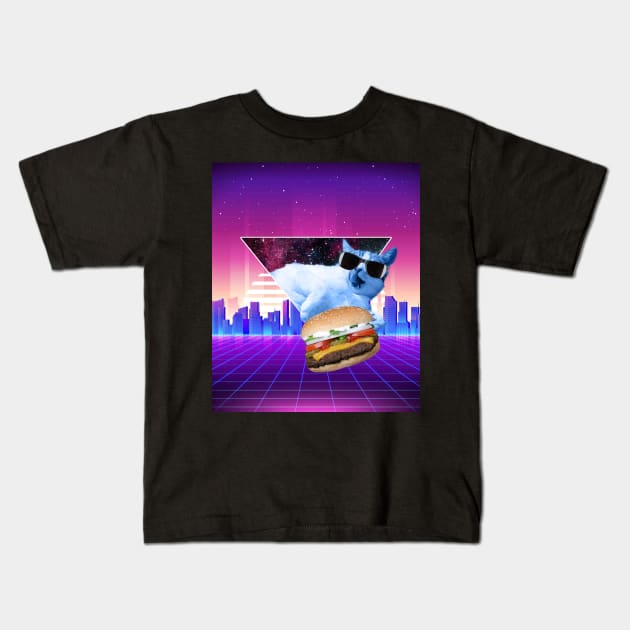 Aesthetic Synthwave Cat Burger Kids T-Shirt by Random Galaxy